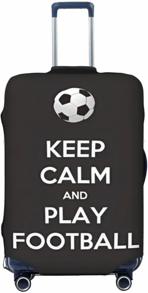 Travel Luggage Cover Suitcase Elastic Washable Stretch Keep Calm Play Football Suitcase Protector Bag,Anti-Scratch Spandex Double-Sided Baggage Covers For Wheeled Suitcase Kid Adult