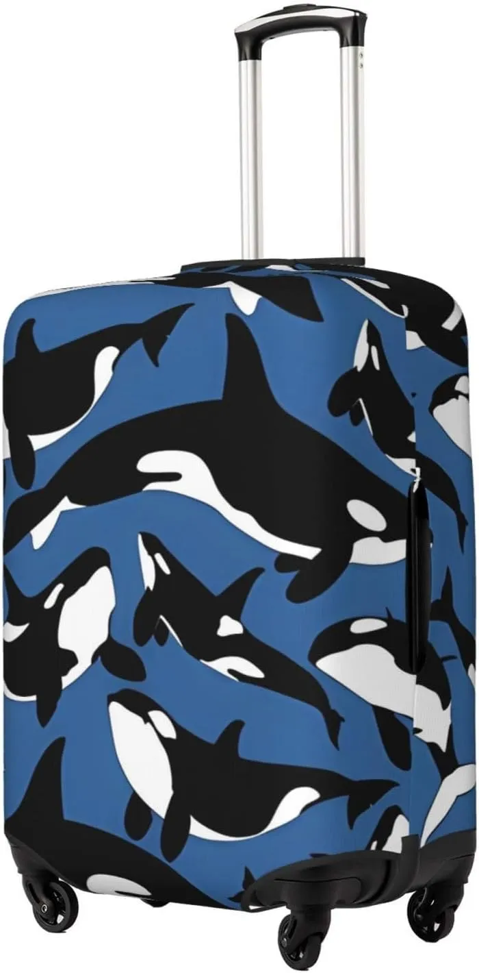 Travel Luggage Cover Suitcase Elastic Washable Stretch Killer Whale Sea Animal Suitcase Protector Bag,Anti-Scratch Dust-Proof Double-Sided Baggage Covers For Wheeled Suitcase Kid Adult