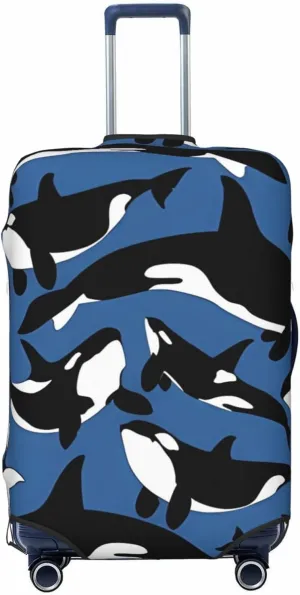 Travel Luggage Cover Suitcase Elastic Washable Stretch Killer Whale Sea Animal Suitcase Protector Bag,Anti-Scratch Dust-Proof Double-Sided Baggage Covers For Wheeled Suitcase Kid Adult