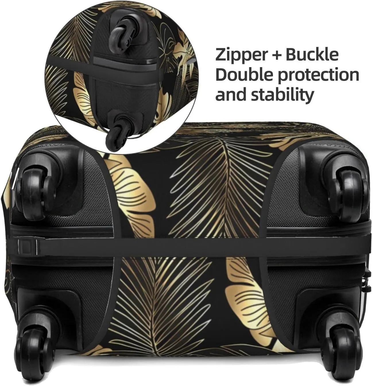 Travel Luggage Cover Suitcase Elastic Washable Stretch Luxury Gold Black Palm Leaves Suitcase Protector Bag,Anti-Scratch Spandex Double-Sided Baggage Covers For Wheeled Suitcase Kid Adult