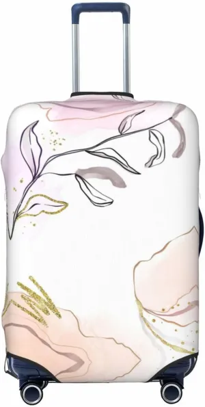 Travel Luggage Cover Suitcase Elastic Washable Stretch Marble Pink Eucalyptus Leaf Suitcase Protector Bag,Anti-Scratch Spandex With Zipper Closure Baggage Covers For Wheeled Suitcase Kid Adult
