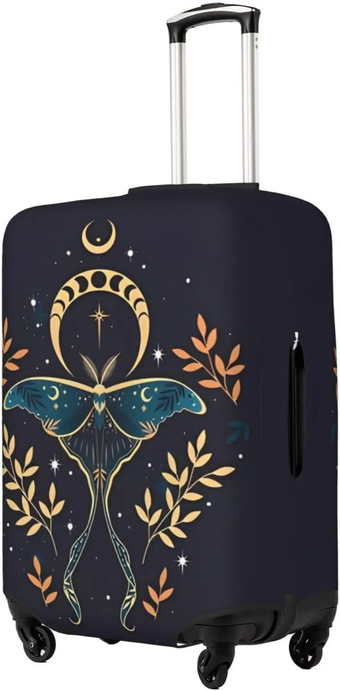 Travel Luggage Cover Suitcase Elastic Washable Stretch Moon Moth Astrology Suitcase Protector Bag,Anti-Scratch Spandex Double-Sided Baggage Covers For Wheeled Suitcase Kid Adult