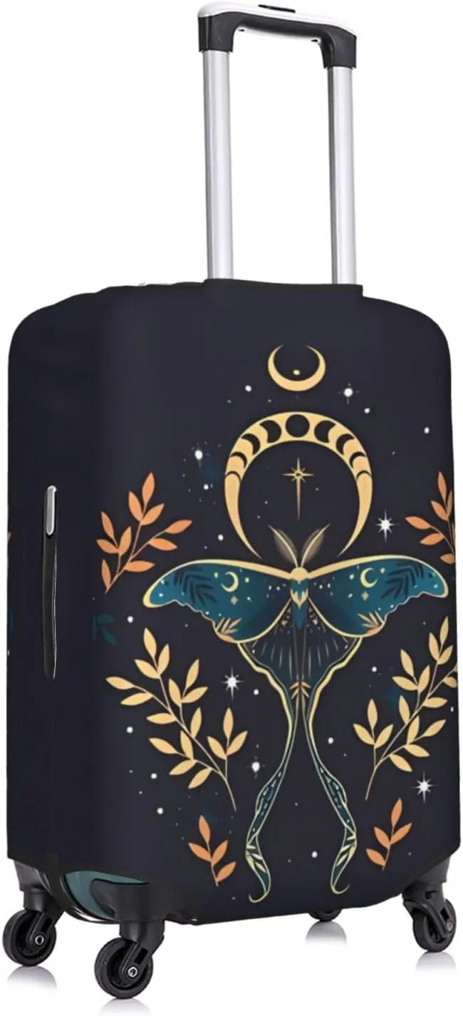 Travel Luggage Cover Suitcase Elastic Washable Stretch Moon Moth Astrology Suitcase Protector Bag,Anti-Scratch Spandex Double-Sided Baggage Covers For Wheeled Suitcase Kid Adult