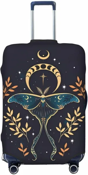 Travel Luggage Cover Suitcase Elastic Washable Stretch Moon Moth Astrology Suitcase Protector Bag,Anti-Scratch Spandex Double-Sided Baggage Covers For Wheeled Suitcase Kid Adult