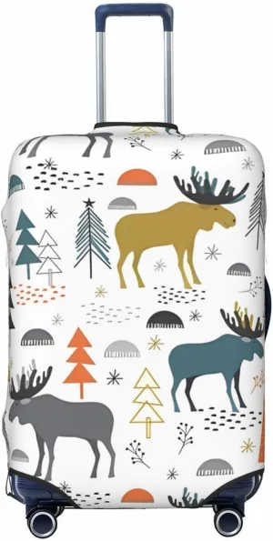 Travel Luggage Cover Suitcase Elastic Washable Stretch Moose In Forest Suitcase Protector Bag,Anti-Scratch Dust-Proof With Zipper Closure Baggage Covers,Small