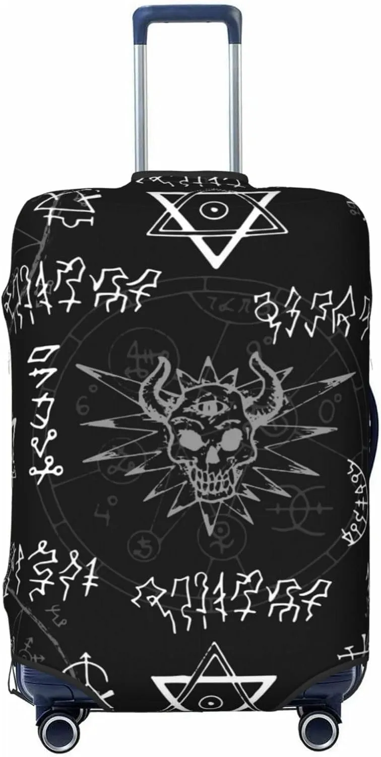 Travel Luggage Cover Suitcase Elastic Washable Stretch Pentagram Skull Alchemy Signs Suitcase Protector Bag,Anti-Scratch Spandex Double-Sided Baggage Covers For Wheeled Suitcase Kid Adult