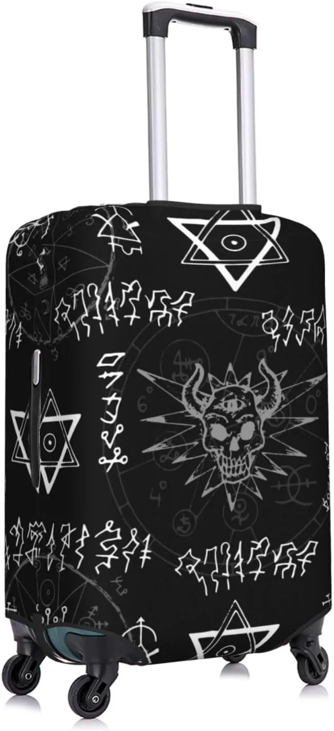 Travel Luggage Cover Suitcase Elastic Washable Stretch Pentagram Skull Alchemy Signs Suitcase Protector Bag,Anti-Scratch Spandex Double-Sided Baggage Covers For Wheeled Suitcase Kid Adult