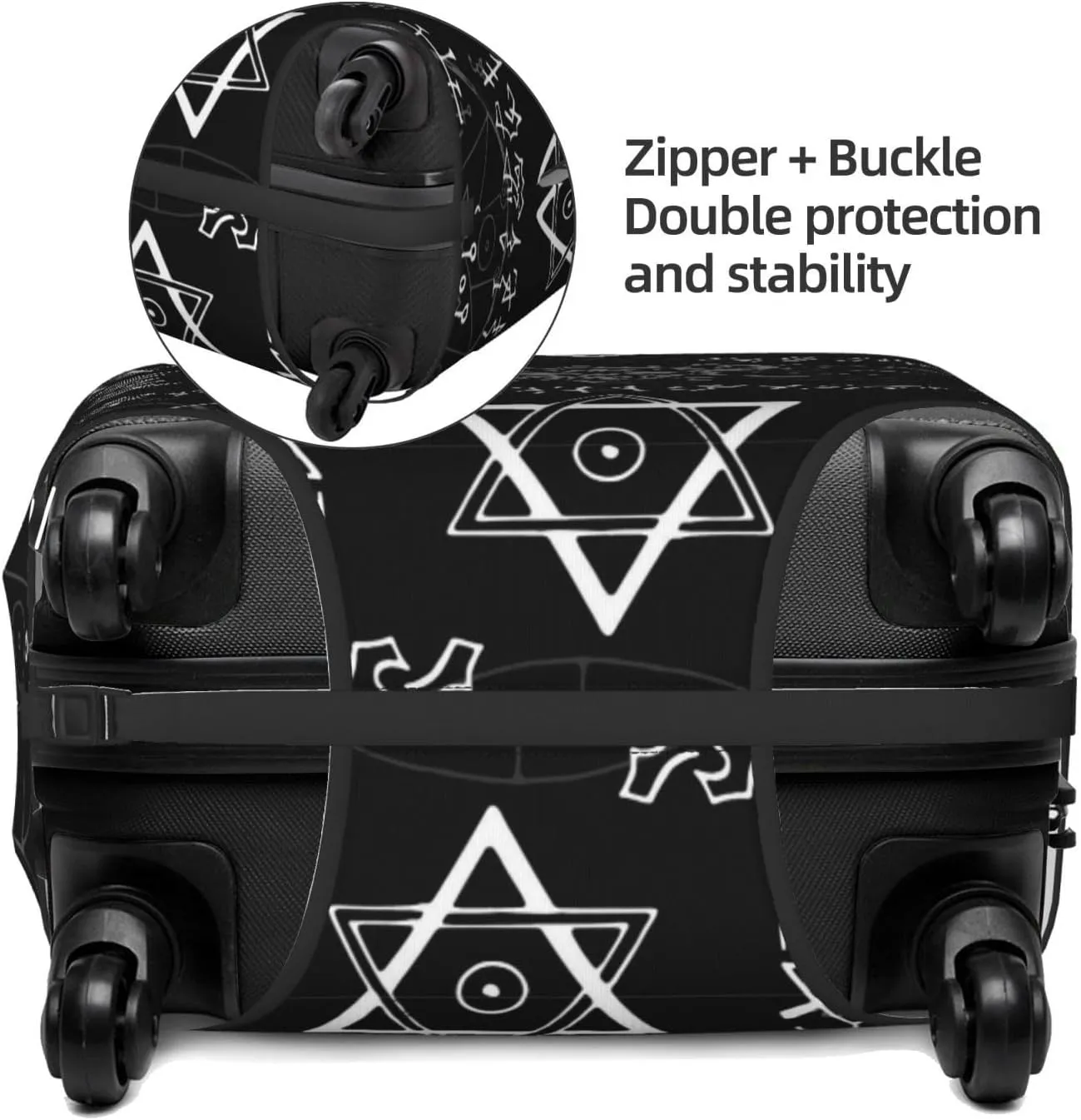 Travel Luggage Cover Suitcase Elastic Washable Stretch Pentagram Skull Alchemy Signs Suitcase Protector Bag,Anti-Scratch Spandex Double-Sided Baggage Covers For Wheeled Suitcase Kid Adult