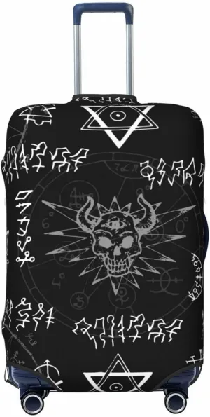 Travel Luggage Cover Suitcase Elastic Washable Stretch Pentagram Skull Alchemy Signs Suitcase Protector Bag,Anti-Scratch Spandex Double-Sided Baggage Covers For Wheeled Suitcase Kid Adult