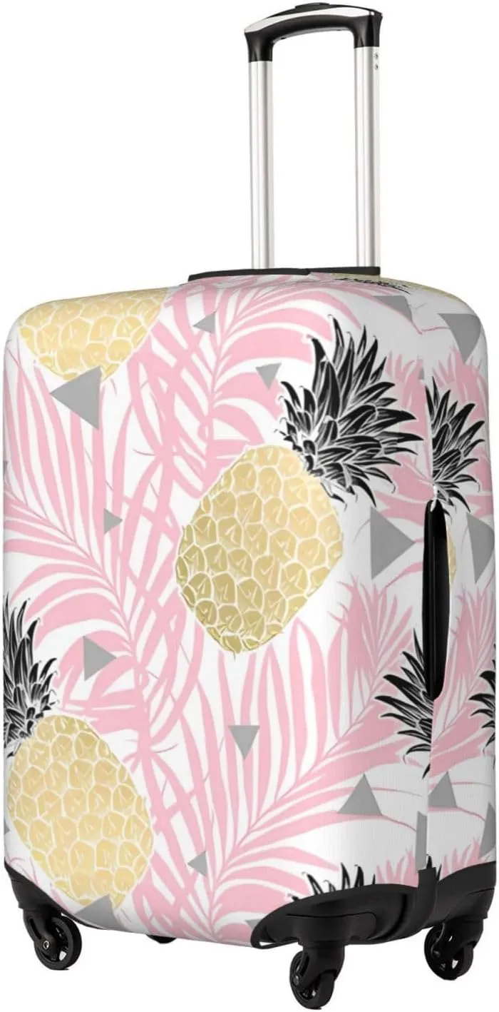 Travel Luggage Cover Suitcase Elastic Washable Stretch Pineapple Fruit Palm Leaves Suitcase Protector Bag,Anti-Scratch Spandex With Zipper Closure Baggage Covers For Wheeled Suitcase Kid Adult