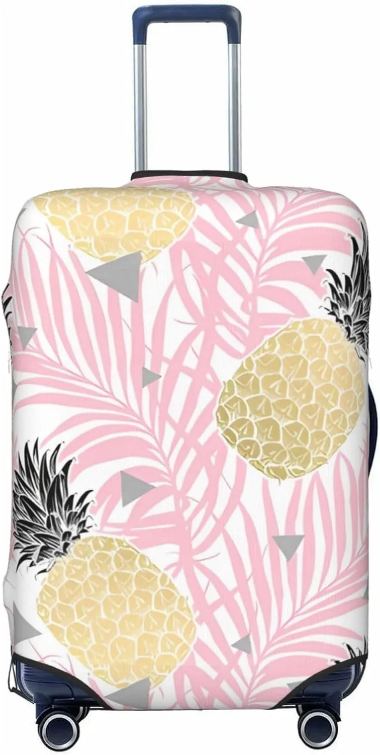 Travel Luggage Cover Suitcase Elastic Washable Stretch Pineapple Fruit Palm Leaves Suitcase Protector Bag,Anti-Scratch Spandex With Zipper Closure Baggage Covers For Wheeled Suitcase Kid Adult