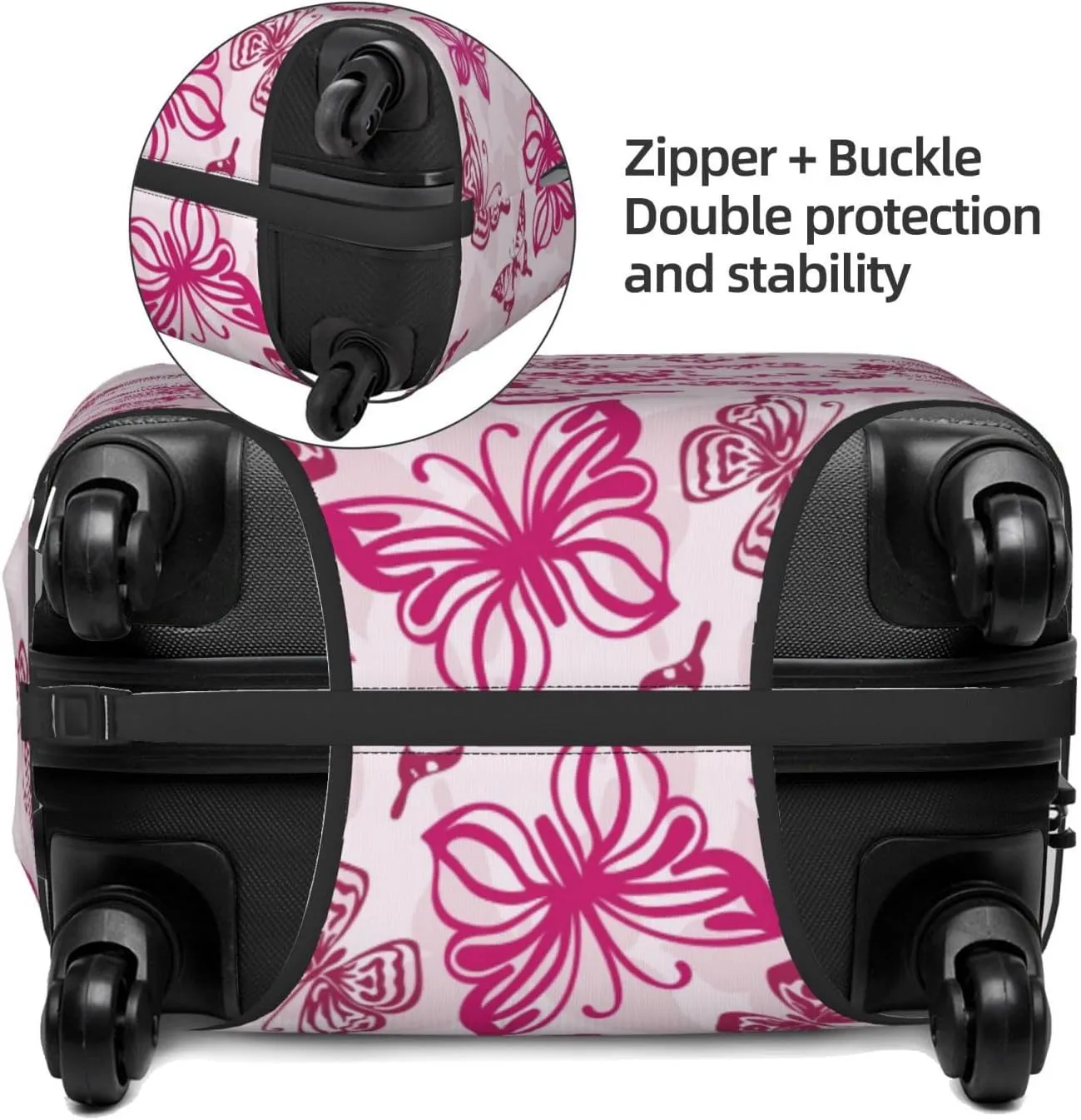 Travel Luggage Cover Suitcase Elastic Washable Stretch Pink Butterflies Silhouettes Suitcase Protector Bag,Anti-Scratch Spandex Double-Sided Baggage Covers For Wheeled Suitcase Kid Adult
