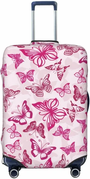 Travel Luggage Cover Suitcase Elastic Washable Stretch Pink Butterflies Silhouettes Suitcase Protector Bag,Anti-Scratch Spandex Double-Sided Baggage Covers For Wheeled Suitcase Kid Adult