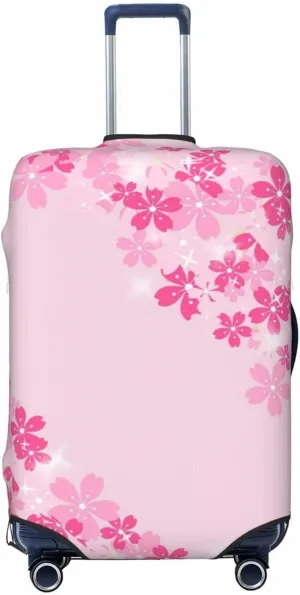 Travel Luggage Cover Suitcase Elastic Washable Stretch Pink Cherry Blossoms Border Suitcase Protector Bag,Anti-Scratch Spandex With Zipper Closure Baggage Covers For Wheeled Suitcase Kid Adult