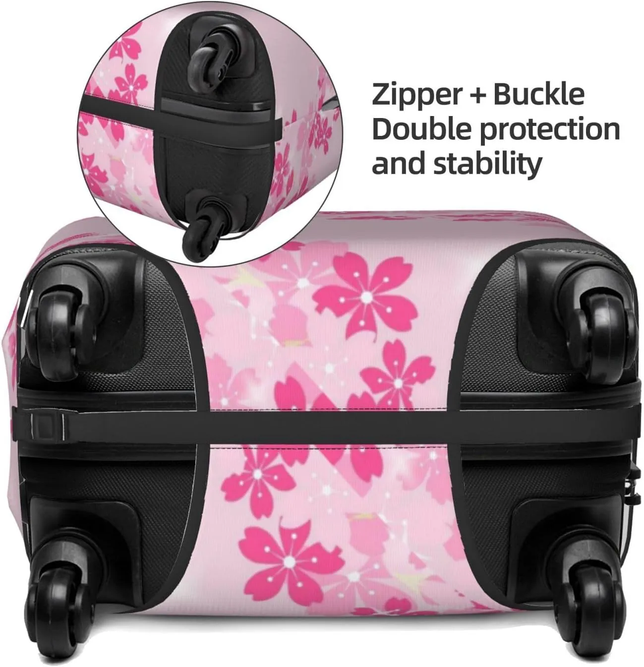 Travel Luggage Cover Suitcase Elastic Washable Stretch Pink Cherry Blossoms Border Suitcase Protector Bag,Anti-Scratch Spandex With Zipper Closure Baggage Covers For Wheeled Suitcase Kid Adult