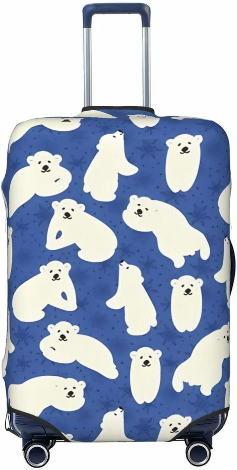 Travel Luggage Cover Suitcase Elastic Washable Stretch Polar Bear Winter Suitcase Protector Bag,Anti-Scratch Spandex With Zipper Closure Baggage Covers,Large