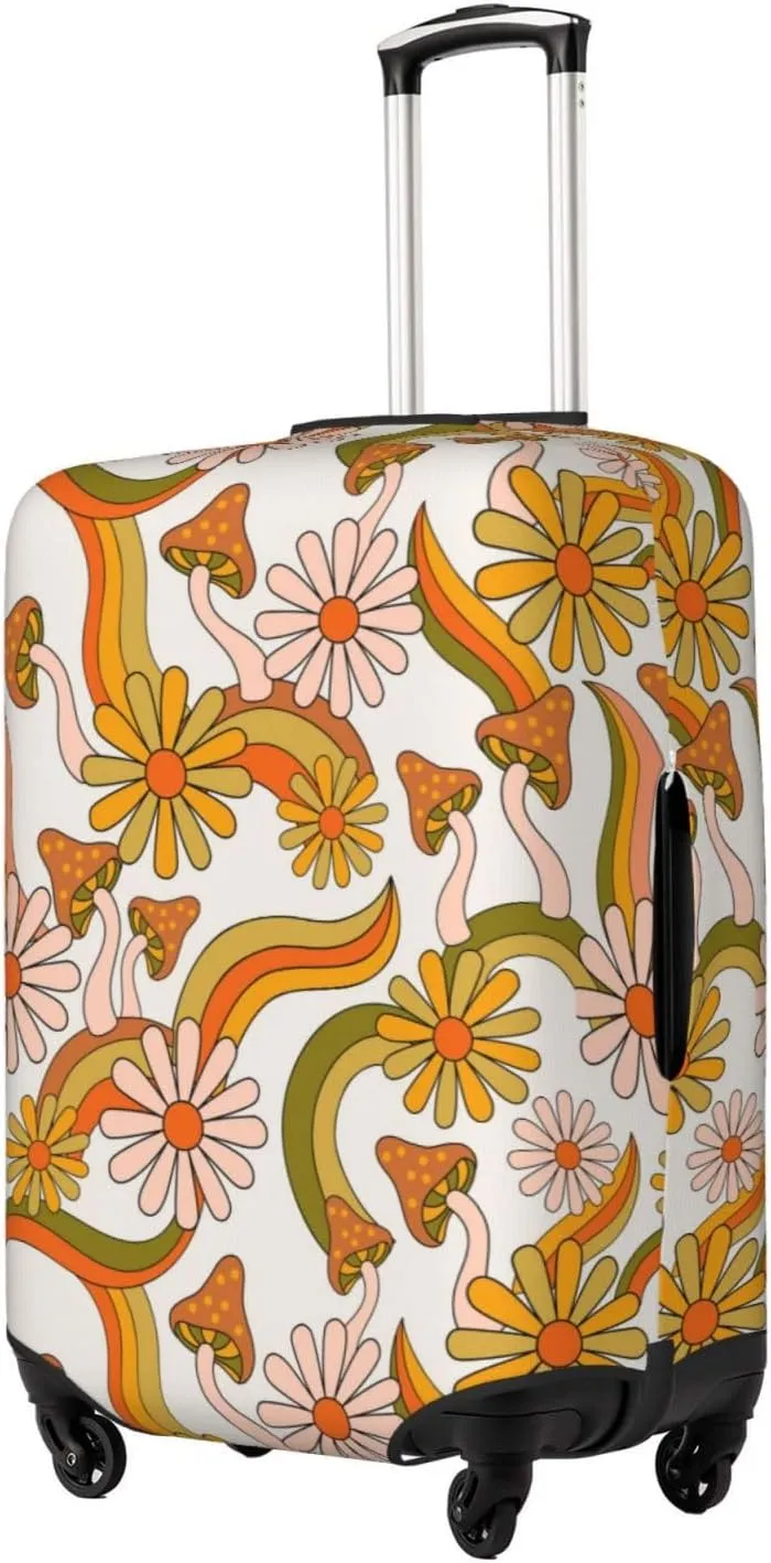 Travel Luggage Cover Suitcase Elastic Washable Stretch Psychedelic Daisy Mushroom Rainbow Suitcase Protector Bag,Anti-Scratch Dust-Proof With Zipper Closure