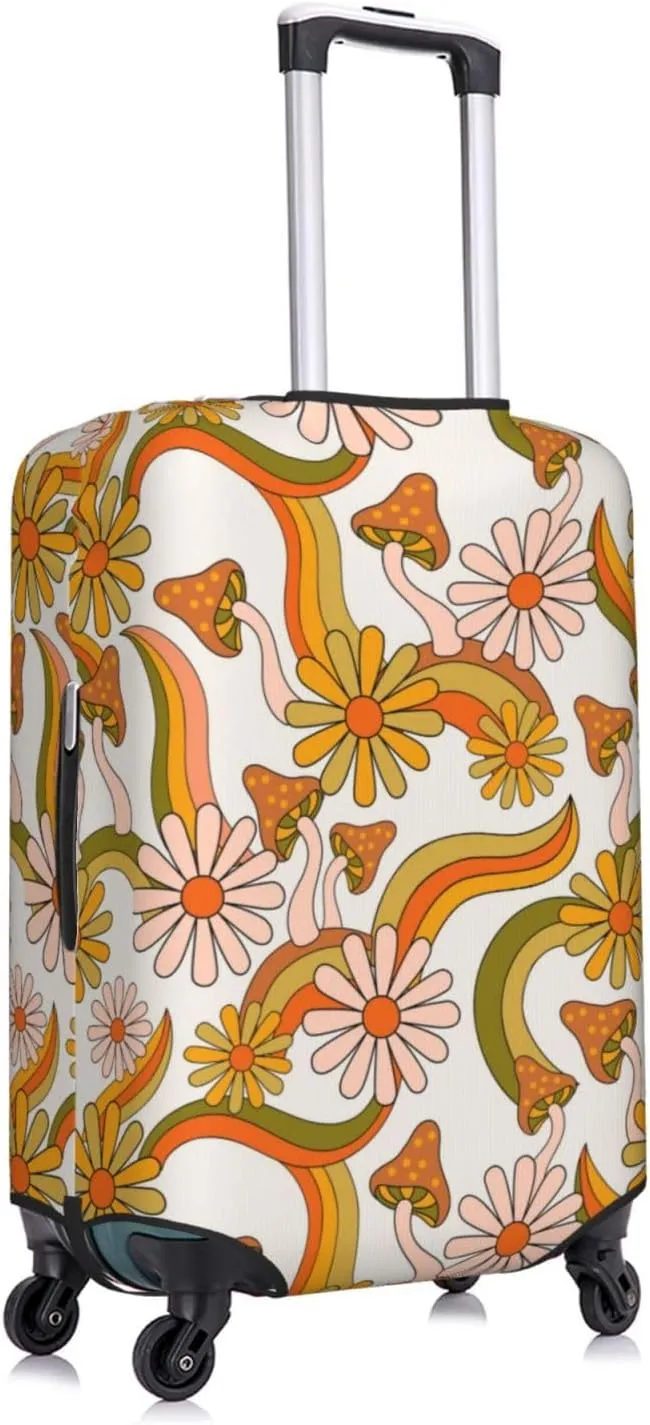 Travel Luggage Cover Suitcase Elastic Washable Stretch Psychedelic Daisy Mushroom Rainbow Suitcase Protector Bag,Anti-Scratch Dust-Proof With Zipper Closure