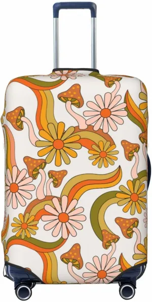 Travel Luggage Cover Suitcase Elastic Washable Stretch Psychedelic Daisy Mushroom Rainbow Suitcase Protector Bag,Anti-Scratch Dust-Proof With Zipper Closure