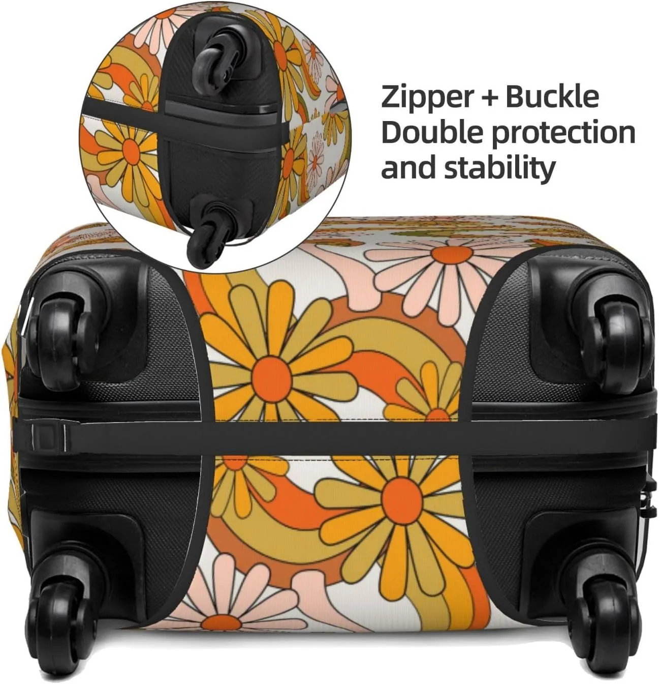 Travel Luggage Cover Suitcase Elastic Washable Stretch Psychedelic Daisy Mushroom Rainbow Suitcase Protector Bag,Anti-Scratch Dust-Proof With Zipper Closure