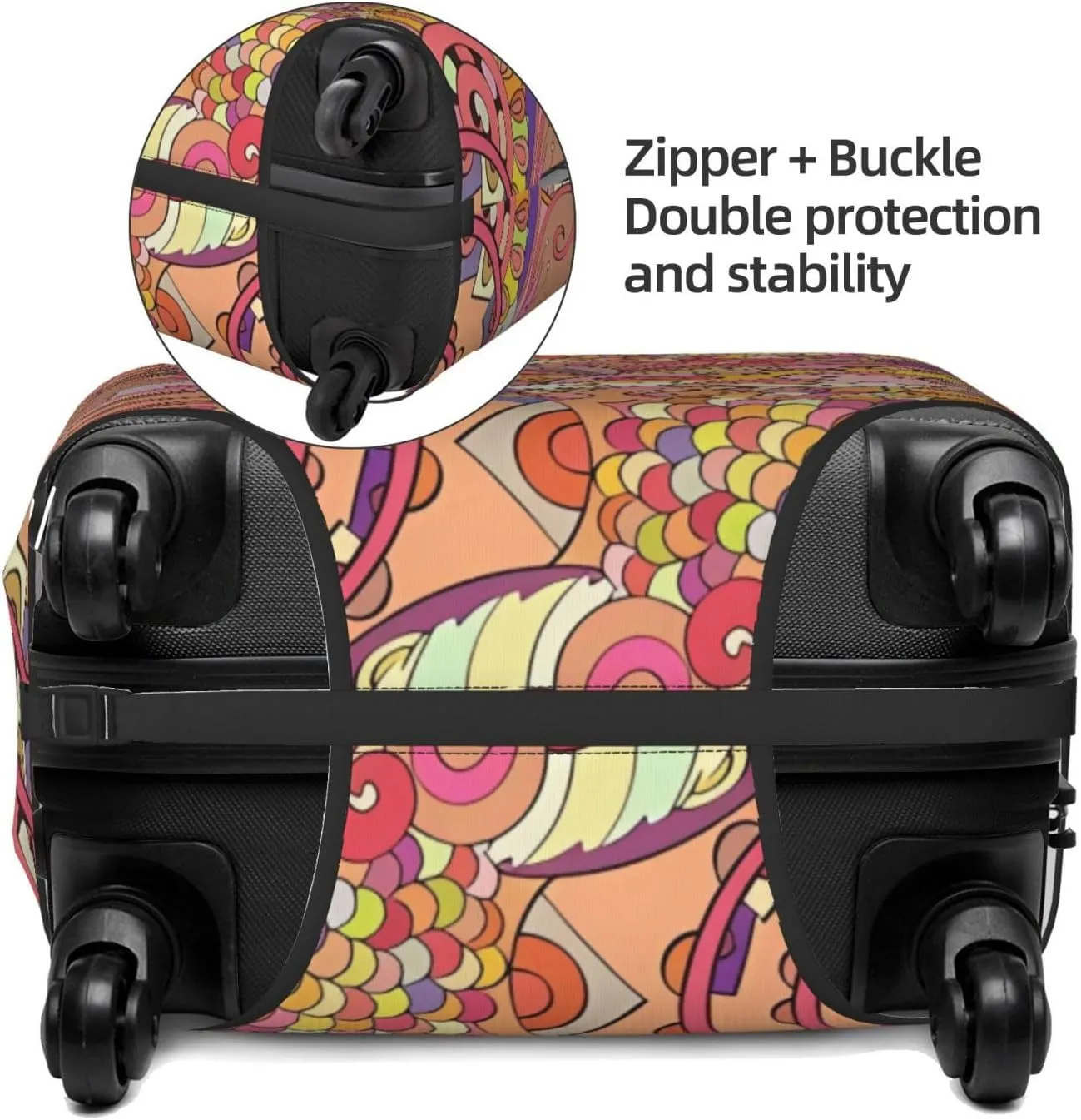 Travel Luggage Cover Suitcase Elastic Washable Stretch Psychedelic Ethnic Doodle Suitcase Protector Bag,Anti-Scratch Spandex With Zipper Closure Baggage Covers For Wheeled Suitcase Kid Adult