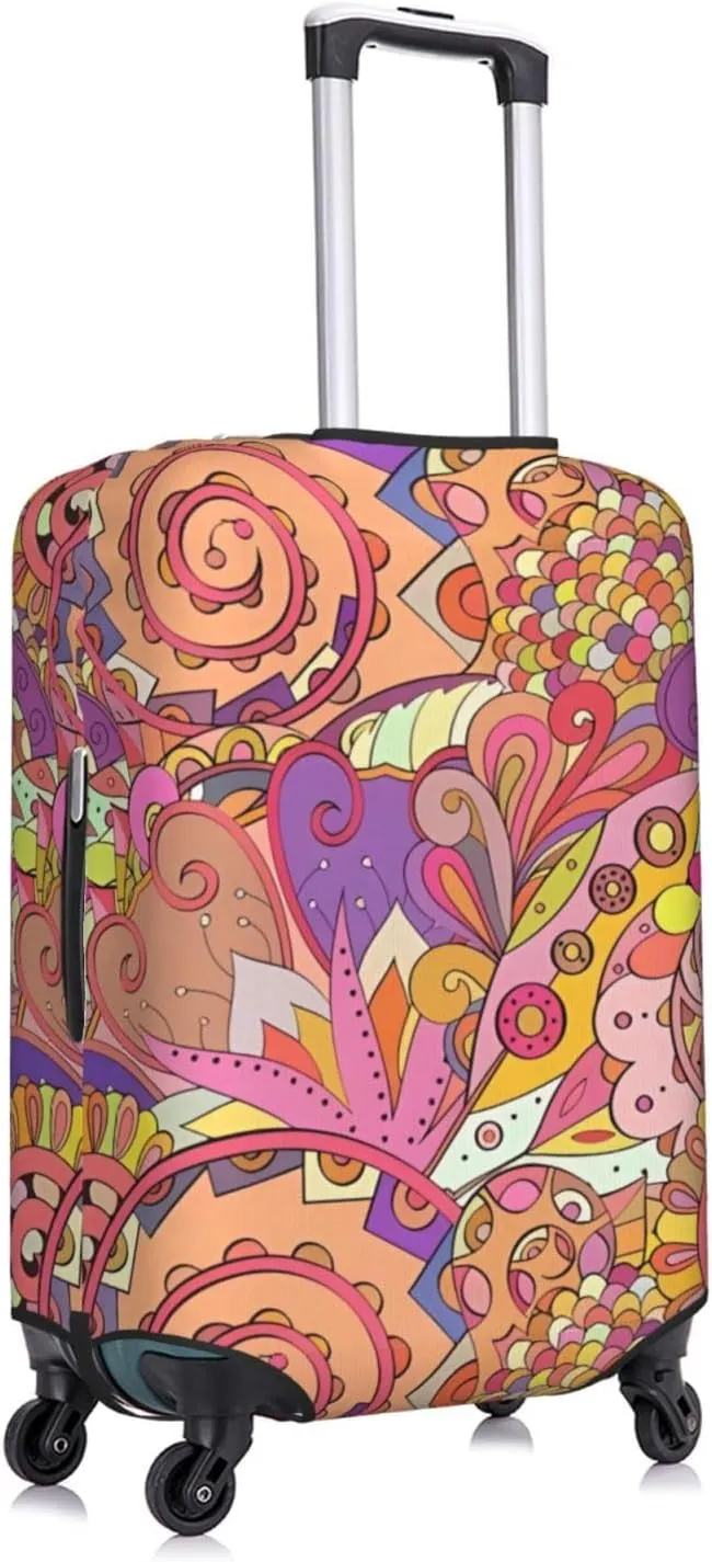 Travel Luggage Cover Suitcase Elastic Washable Stretch Psychedelic Ethnic Doodle Suitcase Protector Bag,Anti-Scratch Spandex With Zipper Closure Baggage Covers For Wheeled Suitcase Kid Adult