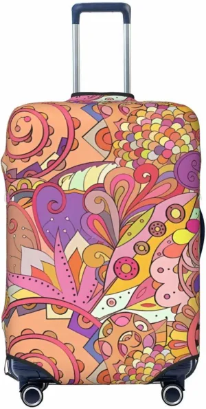Travel Luggage Cover Suitcase Elastic Washable Stretch Psychedelic Ethnic Doodle Suitcase Protector Bag,Anti-Scratch Spandex With Zipper Closure Baggage Covers For Wheeled Suitcase Kid Adult