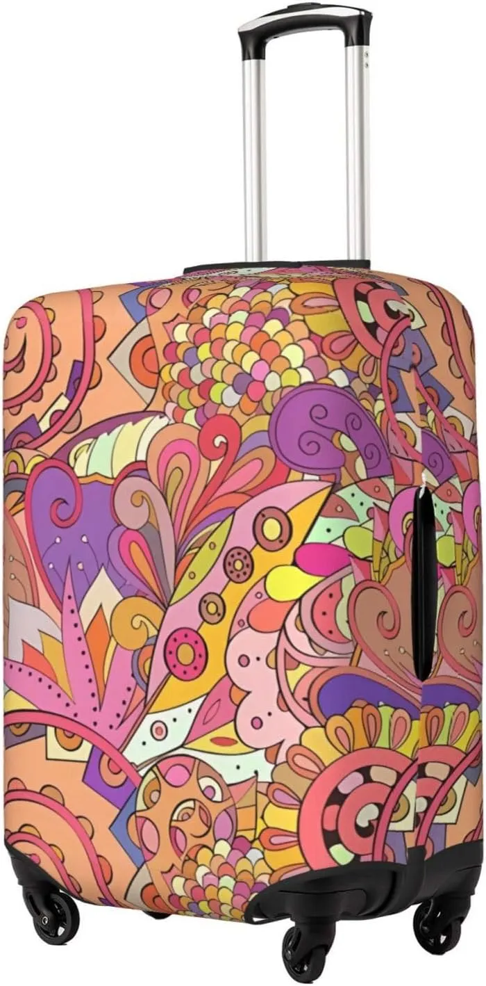 Travel Luggage Cover Suitcase Elastic Washable Stretch Psychedelic Ethnic Doodle Suitcase Protector Bag,Anti-Scratch Spandex With Zipper Closure Baggage Covers For Wheeled Suitcase Kid Adult