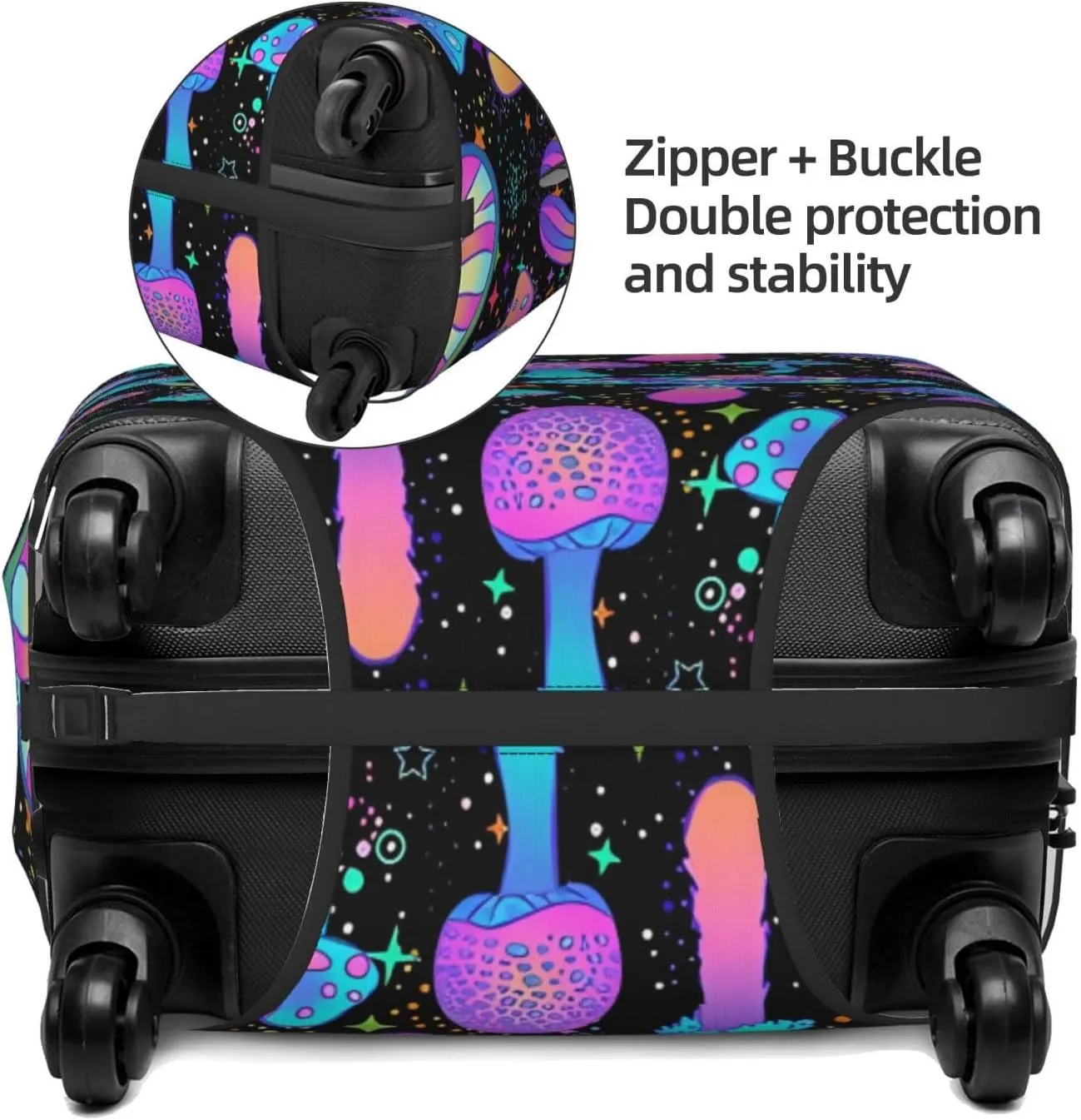 Travel Luggage Cover Suitcase Elastic Washable Stretch Psychedelic Mushrooms 60s Hippie Suitcase Protector Bag,Anti-Scratch Spandex Double-Sided Baggage Covers For Wheeled Suitcase Kid Adult