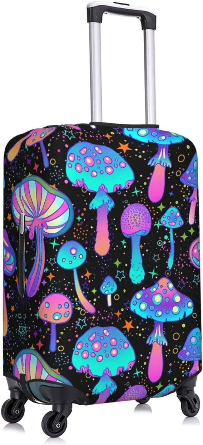 Travel Luggage Cover Suitcase Elastic Washable Stretch Psychedelic Mushrooms 60s Hippie Suitcase Protector Bag,Anti-Scratch Spandex Double-Sided Baggage Covers For Wheeled Suitcase Kid Adult