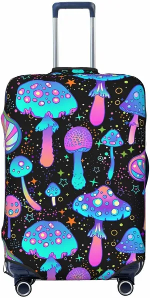 Travel Luggage Cover Suitcase Elastic Washable Stretch Psychedelic Mushrooms 60s Hippie Suitcase Protector Bag,Anti-Scratch Spandex Double-Sided Baggage Covers For Wheeled Suitcase Kid Adult
