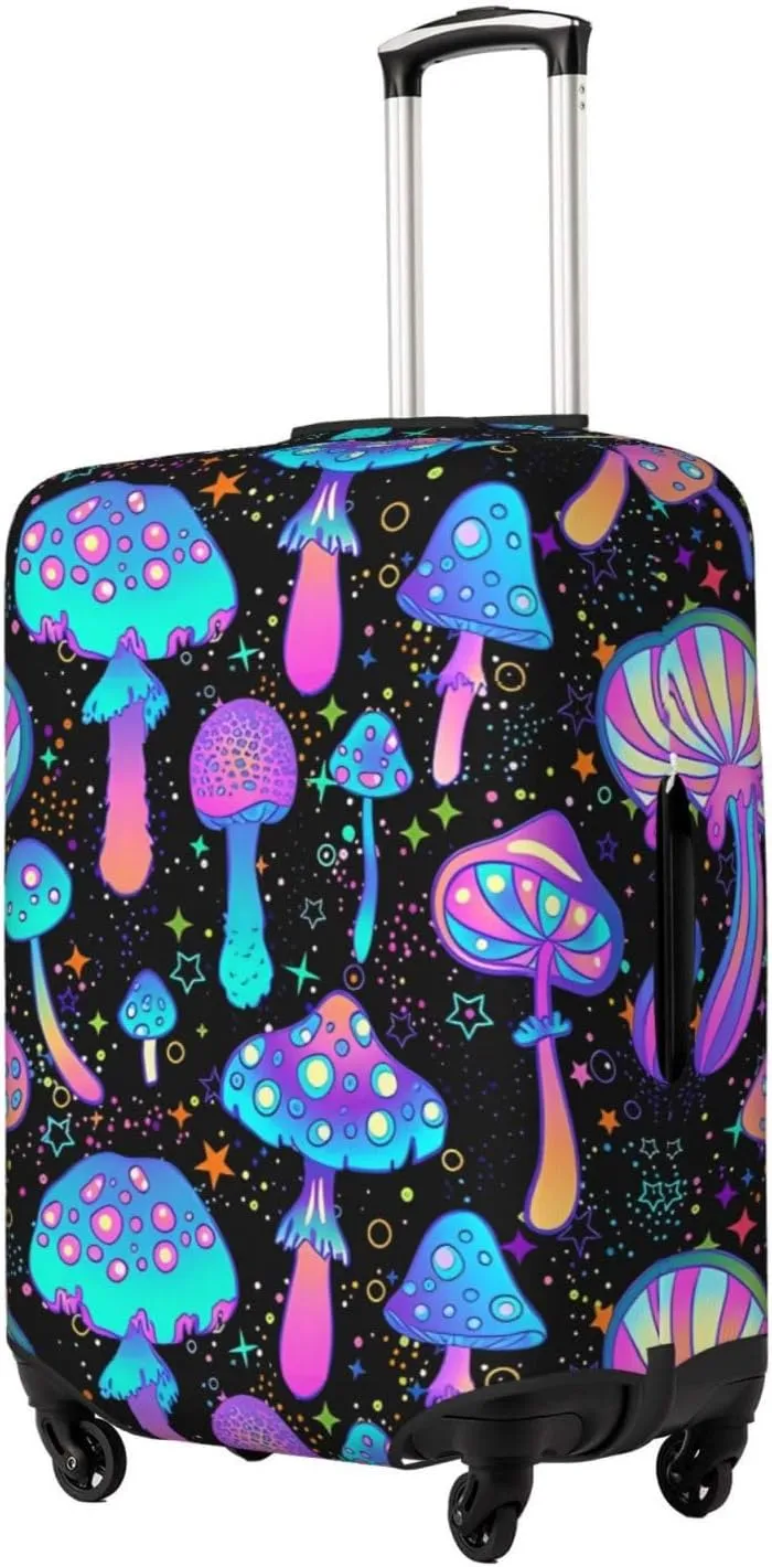 Travel Luggage Cover Suitcase Elastic Washable Stretch Psychedelic Mushrooms 60s Hippie Suitcase Protector Bag,Anti-Scratch Spandex Double-Sided Baggage Covers For Wheeled Suitcase Kid Adult