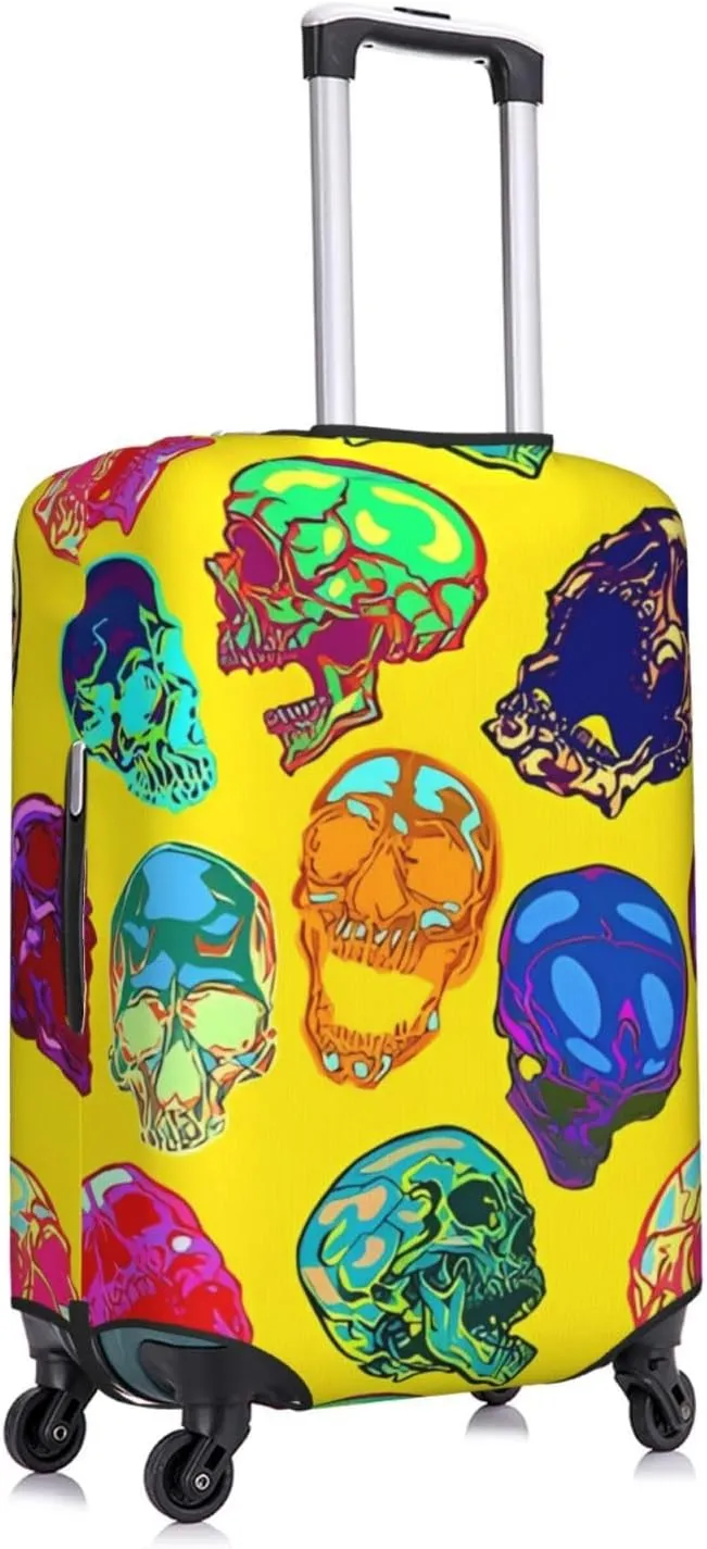 Travel Luggage Cover Suitcase Elastic Washable Stretch Psychedelic Skulls Yellow Suitcase Protector Bag,Anti-Scratch Dust-Proof Double-Sided Baggage Covers For Wheeled Suitcase Kid Adult