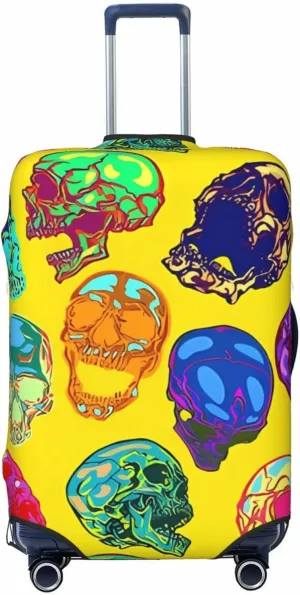 Travel Luggage Cover Suitcase Elastic Washable Stretch Psychedelic Skulls Yellow Suitcase Protector Bag,Anti-Scratch Dust-Proof Double-Sided Baggage Covers For Wheeled Suitcase Kid Adult