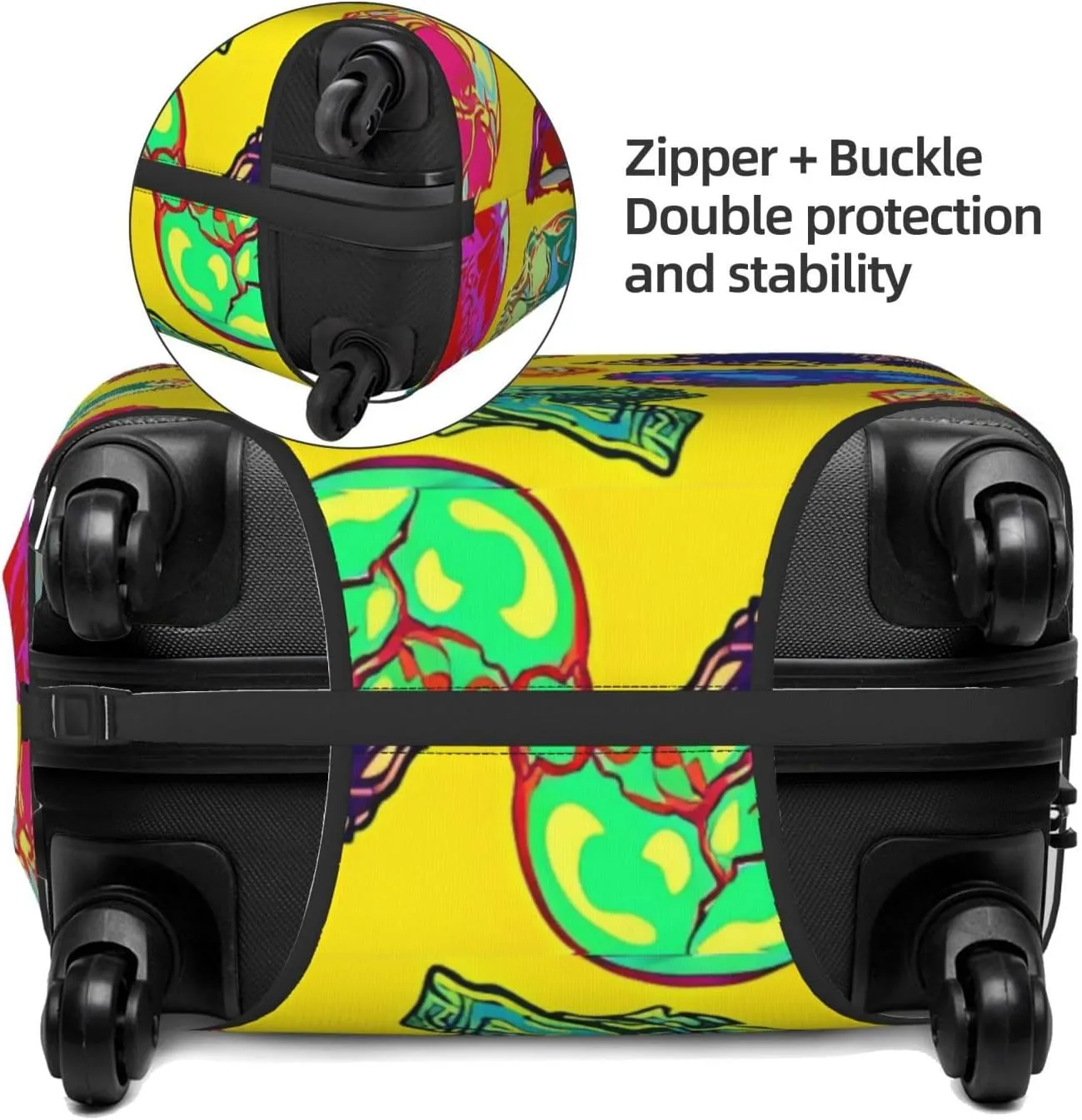 Travel Luggage Cover Suitcase Elastic Washable Stretch Psychedelic Skulls Yellow Suitcase Protector Bag,Anti-Scratch Dust-Proof Double-Sided Baggage Covers For Wheeled Suitcase Kid Adult