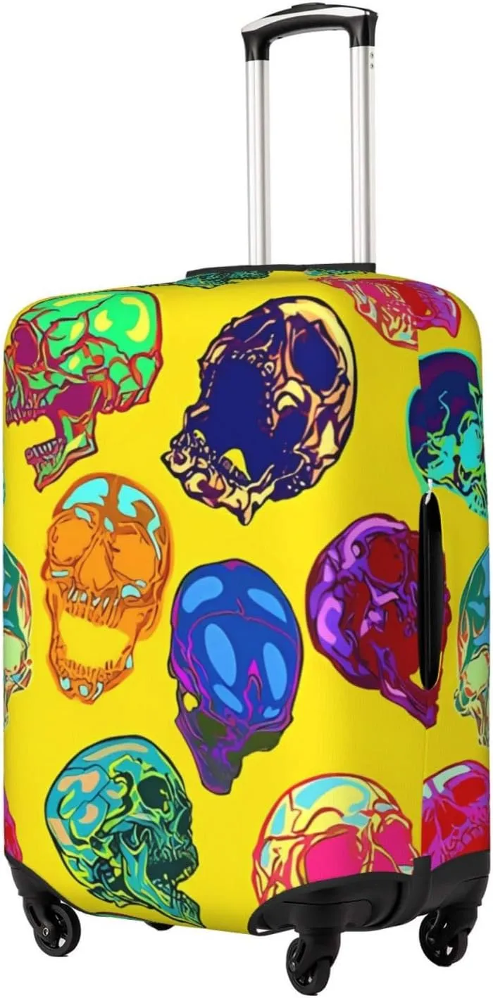 Travel Luggage Cover Suitcase Elastic Washable Stretch Psychedelic Skulls Yellow Suitcase Protector Bag,Anti-Scratch Dust-Proof Double-Sided Baggage Covers For Wheeled Suitcase Kid Adult