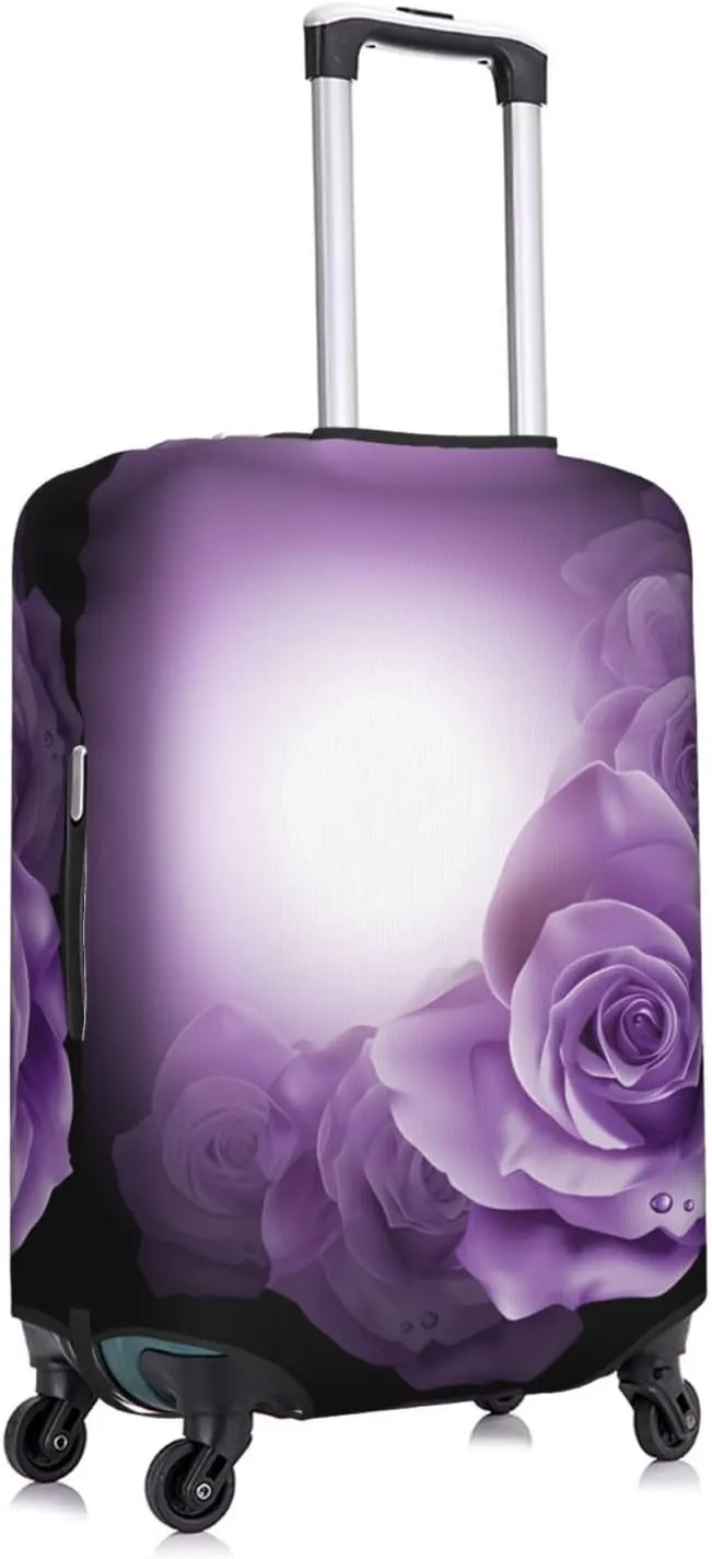 Travel Luggage Cover Suitcase Elastic Washable Stretch Purple Flowers Roses Suitcase Protector Bag,Anti-Scratch Dust-Proof Double-Sided Baggage Covers,Large