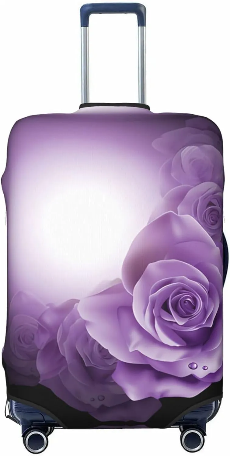 Travel Luggage Cover Suitcase Elastic Washable Stretch Purple Flowers Roses Suitcase Protector Bag,Anti-Scratch Dust-Proof Double-Sided Baggage Covers,Large