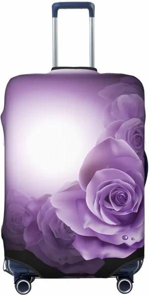 Travel Luggage Cover Suitcase Elastic Washable Stretch Purple Flowers Roses Suitcase Protector Bag,Anti-Scratch Dust-Proof Double-Sided Baggage Covers,Large