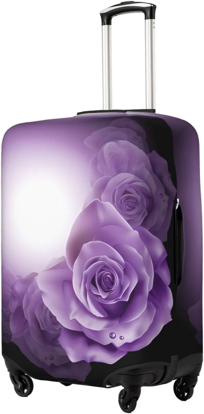 Travel Luggage Cover Suitcase Elastic Washable Stretch Purple Flowers Roses Suitcase Protector Bag,Anti-Scratch Dust-Proof Double-Sided Baggage Covers,Large