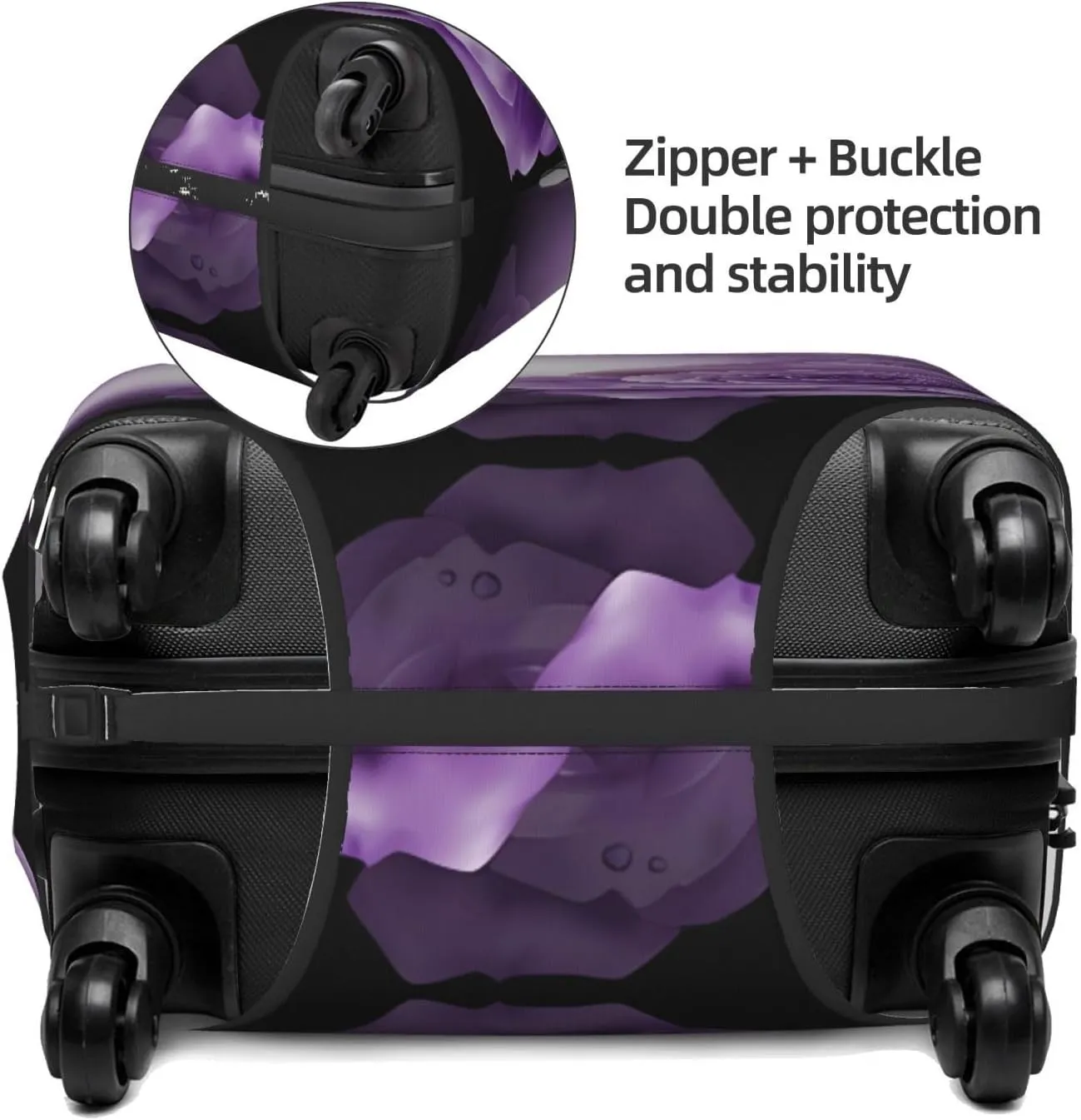 Travel Luggage Cover Suitcase Elastic Washable Stretch Purple Flowers Roses Suitcase Protector Bag,Anti-Scratch Dust-Proof Double-Sided Baggage Covers,Large