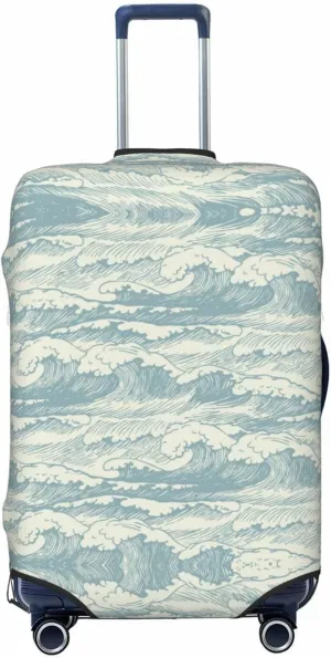 Travel Luggage Cover Suitcase Elastic Washable Stretch Retro Sea Waves Suitcase Protector Bag,Anti-Scratch Spandex Double-Sided Baggage Covers For Wheeled Suitcase Kid Adult