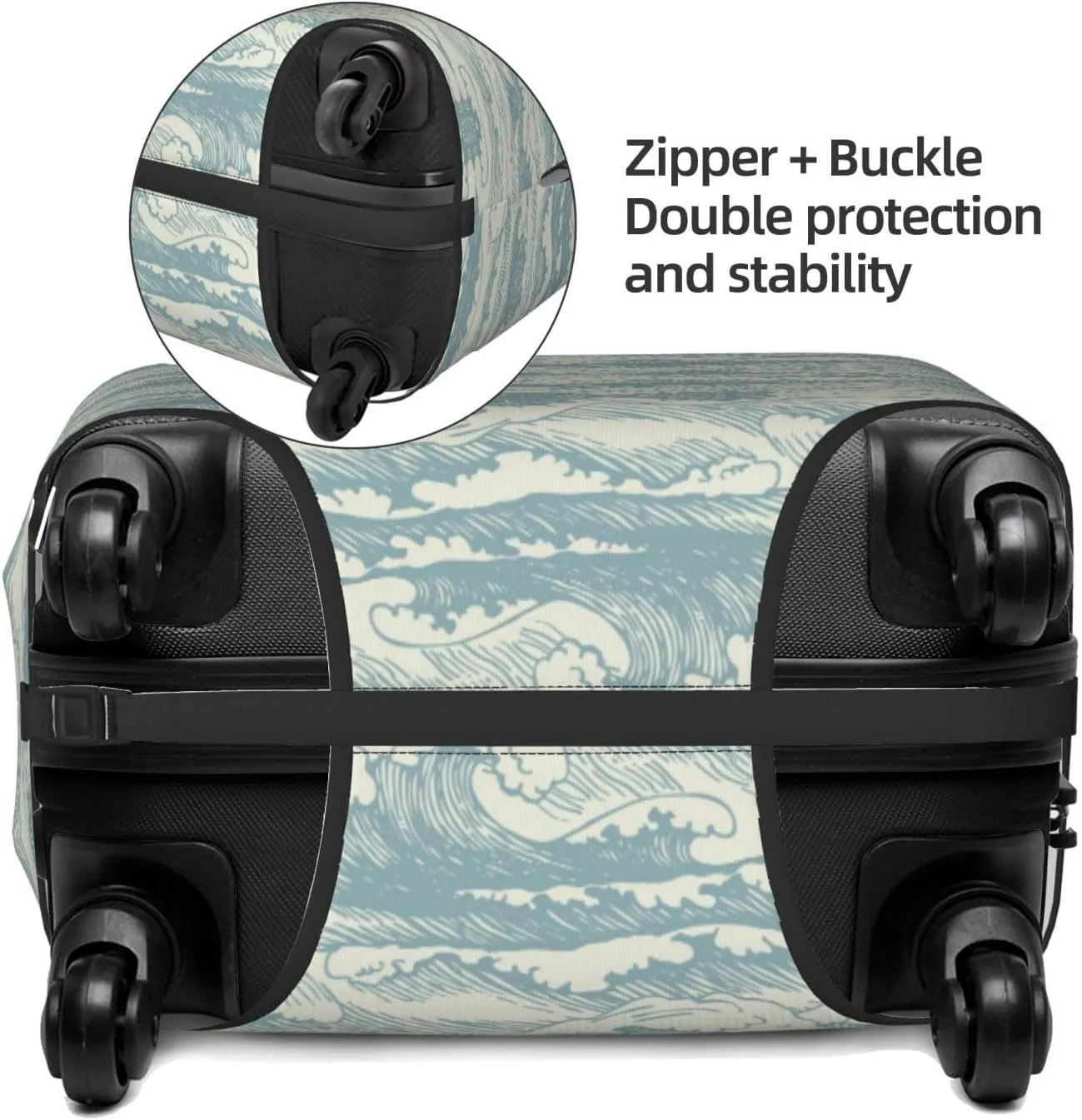 Travel Luggage Cover Suitcase Elastic Washable Stretch Retro Sea Waves Suitcase Protector Bag,Anti-Scratch Spandex Double-Sided Baggage Covers For Wheeled Suitcase Kid Adult