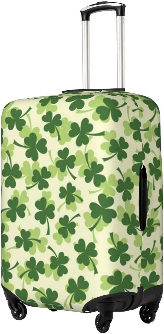 Travel Luggage Cover Suitcase Elastic Washable Stretch St Patrick Clover Leaves Suitcase Protector Bag,Anti-Scratch Spandex With Zipper Closure Baggage Covers For Wheeled Suitcase Kid Adult
