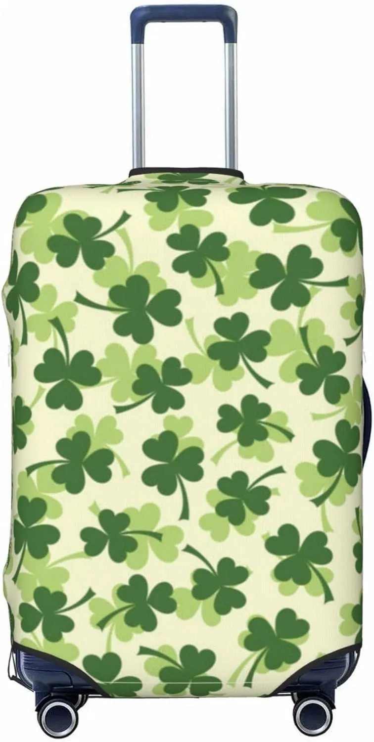 Travel Luggage Cover Suitcase Elastic Washable Stretch St Patrick Clover Leaves Suitcase Protector Bag,Anti-Scratch Spandex With Zipper Closure Baggage Covers For Wheeled Suitcase Kid Adult