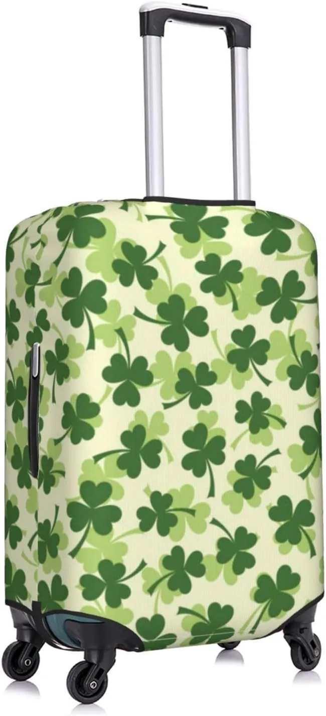 Travel Luggage Cover Suitcase Elastic Washable Stretch St Patrick Clover Leaves Suitcase Protector Bag,Anti-Scratch Spandex With Zipper Closure Baggage Covers For Wheeled Suitcase Kid Adult