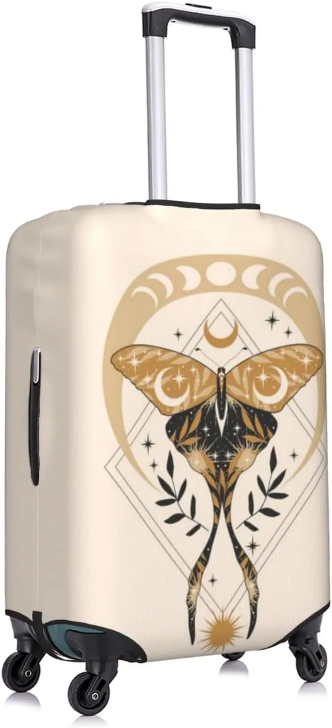 Travel Luggage Cover Suitcase Elastic Washable Stretch Sun Moon Moth Butterfly Boho Suitcase Protector Bag,Anti-Scratch Spandex With Zipper Closure Baggage Covers For Wheeled Suitcase Kid Adult