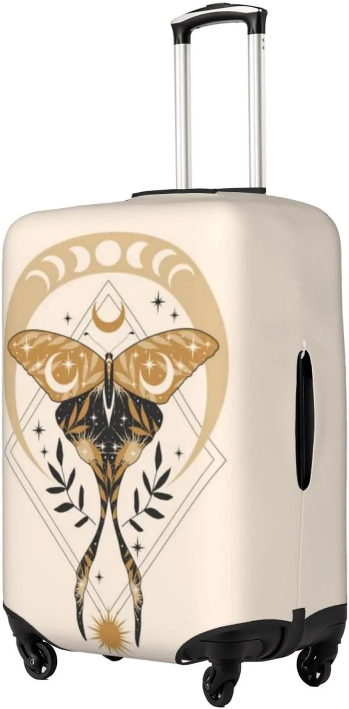 Travel Luggage Cover Suitcase Elastic Washable Stretch Sun Moon Moth Butterfly Boho Suitcase Protector Bag,Anti-Scratch Spandex With Zipper Closure Baggage Covers For Wheeled Suitcase Kid Adult
