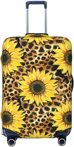 Travel Luggage Cover Suitcase Elastic Washable Stretch Sunflowers Leopard Print Suitcase Protector Bag,Anti-Scratch Spandex With Zipper Closure
