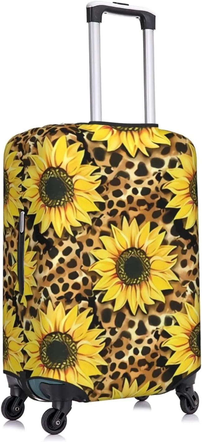 Travel Luggage Cover Suitcase Elastic Washable Stretch Sunflowers Leopard Print Suitcase Protector Bag,Anti-Scratch Spandex With Zipper Closure
